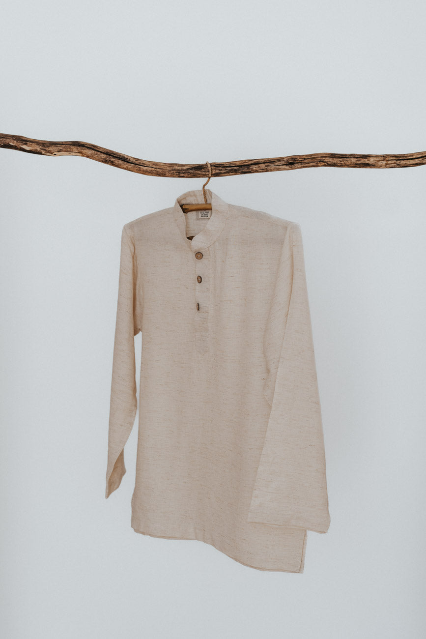 Hand woven nettle-cotton blend shirt by FUAN