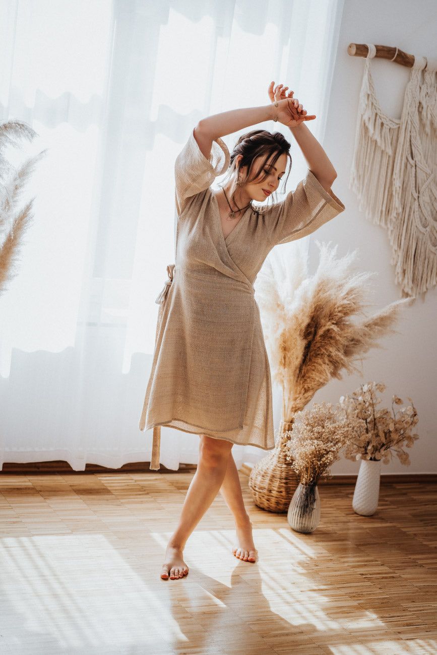 Kimono konopno-bawełniane z krótkim rękawem, eko fashion marki FUAN (kolekcja Ruslana)