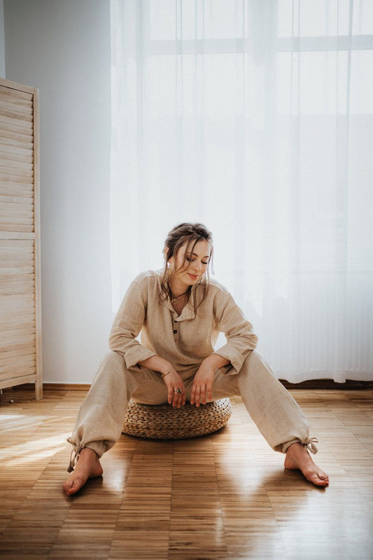 Spodnie z konopi i bawełny, naturalne spodnie UNISEX firmy FUAN (kolekcja Ruslana)