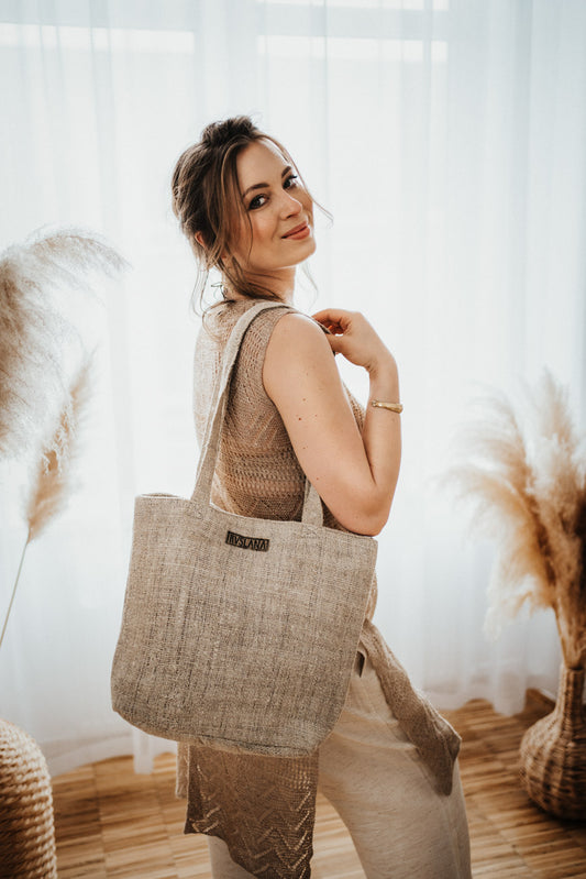 Woven Eco-Luxury: Hemp & Organic Cotton Bag by Fuan (Ruslana collection)